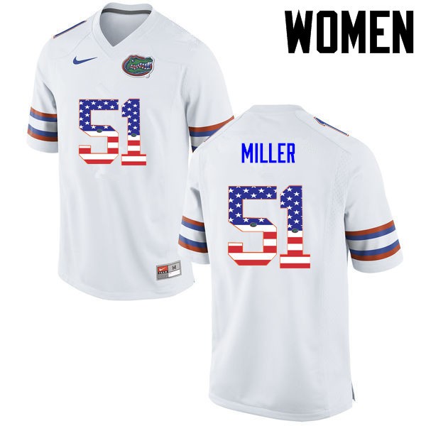 Florida Gators Women #51 Ventrell Miller College Football USA Flag Fashion White
